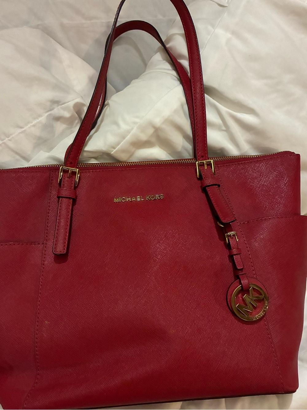 Michael Kors Red Leather Tote Bag